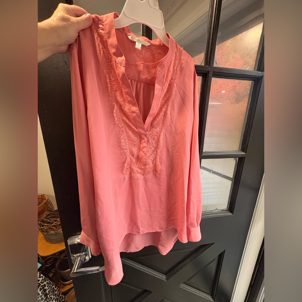 LC Lauren Conrad Coral Lace Blouse